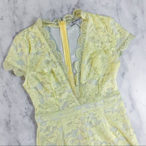 Yellow Lace Shorts Romper - Picture 2 of 8